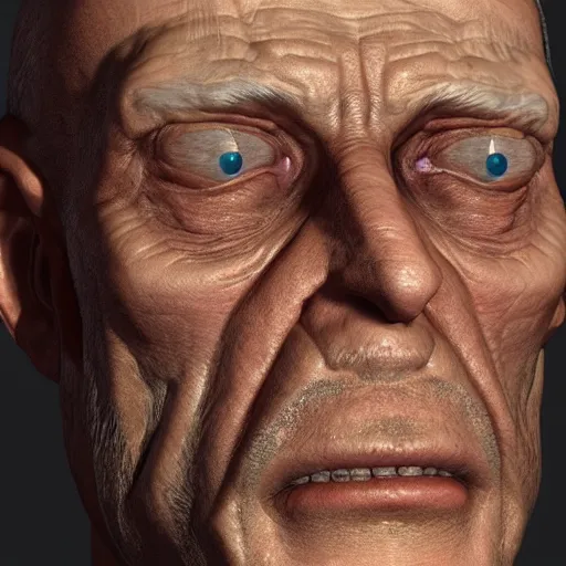 Prompt: a close up of an old man with big eyes, a raytraced image by Christoph Amberger, zbrush central contest winner, photorealism, zbrush, unreal engine 5, vray tracing