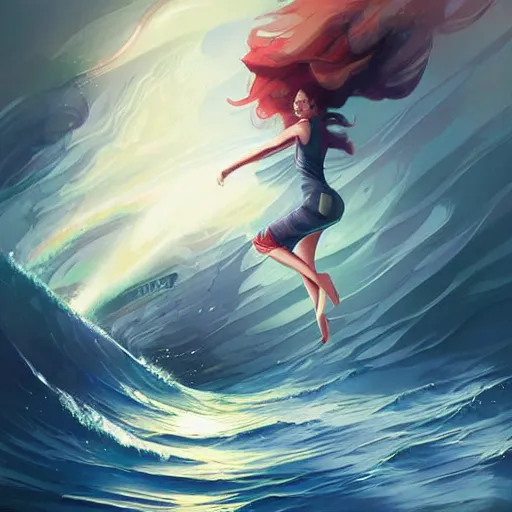 Prompt: illustration, a train in the sea, dynamic composition, detailed, matte print, dynamic perspective, colorful modern, charlie bowater