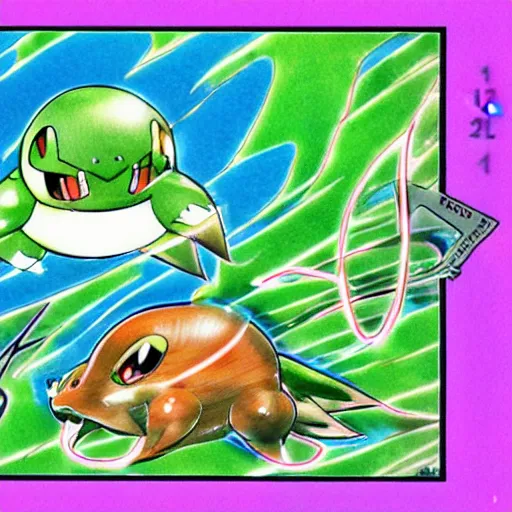 Image similar to 1999 Ken Sugimori artwork of a new water type Pokémon, official key colored line art