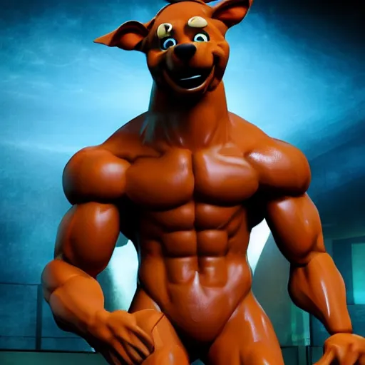 Prompt: scooby-doo, statue, 4k, volumetric lighting, hyper realistic, body builder