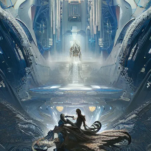 Image similar to futuristic cyberpunk neverending story palace, ultra realistic, concept art, intricate details, serious, highly detailed, photorealistic, octane render, 8 k, unreal engine, art by todd mcfarlane and artgerm and greg rutkowski and alphonse mucha