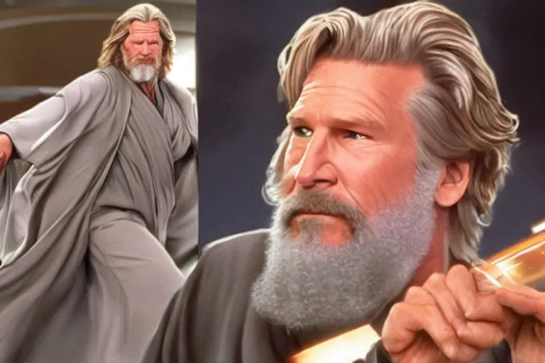 Prompt: Jeff Bridges from The Big Lebowski as a Jedi bowling in Star Wars