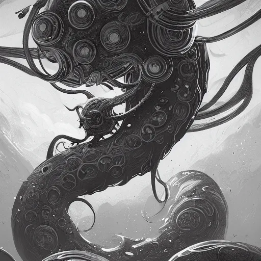 Prompt: !dream retro style space monster traveling through space long tentacles big black with white tentacles Planets in the background digital painting, artstation, concept art, soft light, hdri, smooth, sharp focus, illustration, fantasy, intricate, elegant, highly detailed, D&D, matte painting, in the style of Greg Rutkowski and Alphonse Mucha and artemisia, 8k, highly detailed, jurgens, rutkowski, bouguereau, pastoral, rustic, georgic