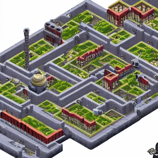 Prompt: isometric map of midgar from final fantasy vii