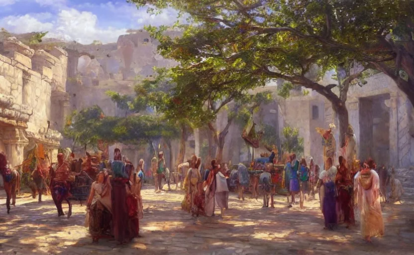 Image similar to Ancient elfic city. By Konstantin Razumov, highly detailded