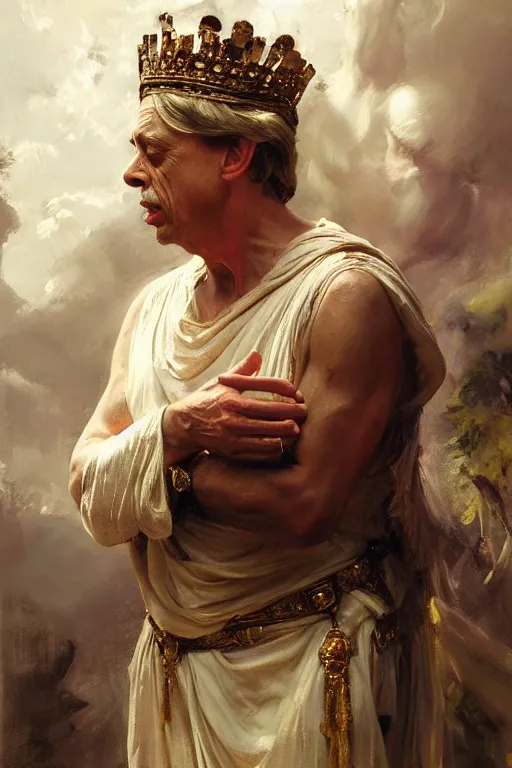 Image similar to beautiful expressive oil painting portrait of ancient roman god emperor steve buscemi ascending wearing the civic crown, art by anders zorn, wonderful masterpiece by greg rutkowski, beautiful cinematic light, american romanticism by greg manchess, jessica rossier