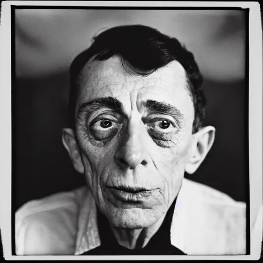 Image similar to photo of Carl Switzer by Diane Arbus, black and white, high contrast, Rolleiflex, 55mm f/4 lens