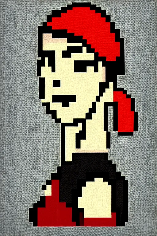 Image similar to beautiful retro vintage pixel art portrait, a maciej kuciara art deco style ink drawing, only one head single portrait team fortress 2 scout the girl with the pearl earring as the team fortress 2 scout team fortress 2 scout team fortress 2 scout scout team fortress 2 scout, supermario bros, super nintendo