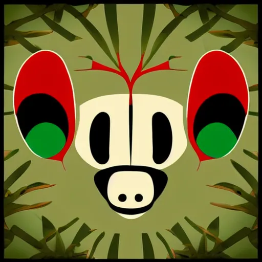 Prompt: ant face vector art, art deco, umber red and green