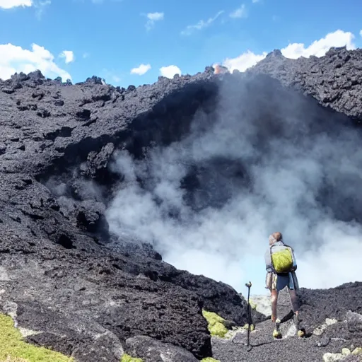 Prompt: took a pic of this lava lake while hiking in the alps #nature #volcano