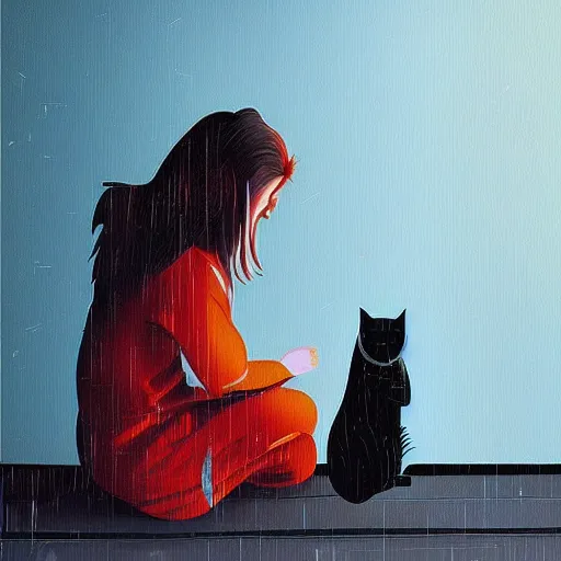 Image similar to a teenage girl and a teenage boy and a cat, in the Netherlands, art by Alena Aenami