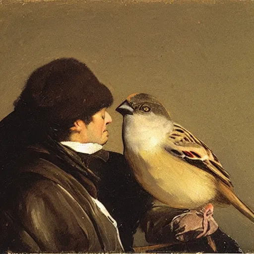 Prompt: a sparrow by velazquez and goya , oil painting