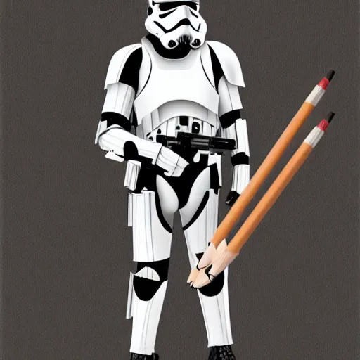 Image similar to An Imperial Stormtrooper dressed as a CEO holding a pencil in a bungalow on the beach, Digital art