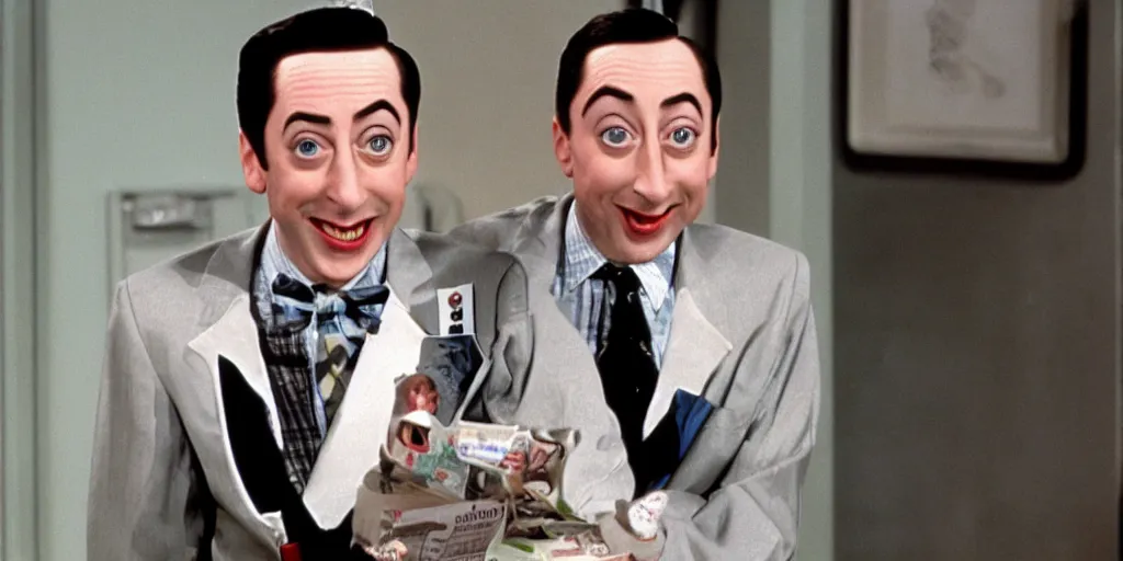 Prompt: Peewee Herman is Stuart from MAD TV