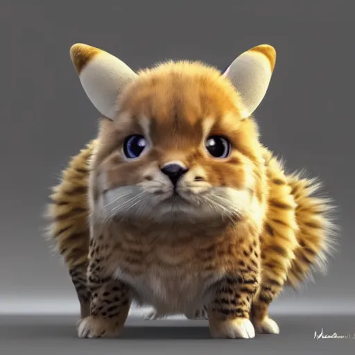 Prompt: fluffy adorable pokemon style creature hybrid cross between furry pikachu and lop eared bunny rabbit and baby cheetah, ultra realistic, sharp focus, unreal engine render