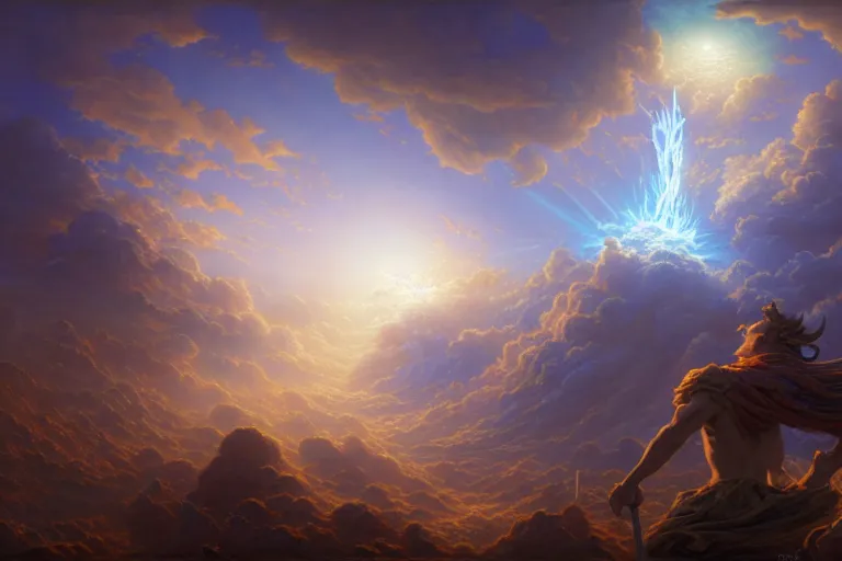 Prompt: god striking upon the earth from the heavens, powerful angels, godly powers, higher power, jesper ejsing, james jean, justin gerard, tomasz alen kopera, cgsociety, fenghua zhong, makoto shinkai, octane render, highly detailed, rim light, art, cinematic lighting, very coherent, hyper realism, high detail, 8 k