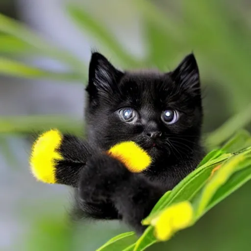 Image similar to black kitten bee 🐝 hybrid making a shh 🤫