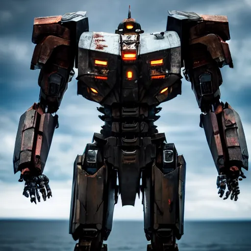 Image similar to full body portrait of a pacific rim jaeger from pacific rim movie, mecha, cinematic, 8 k, raw, medium close up, canon eos r 5, f / 1. 4,