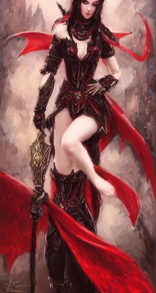 Image similar to Gothic elf princess in red dragon armor by Konstantin Razumov