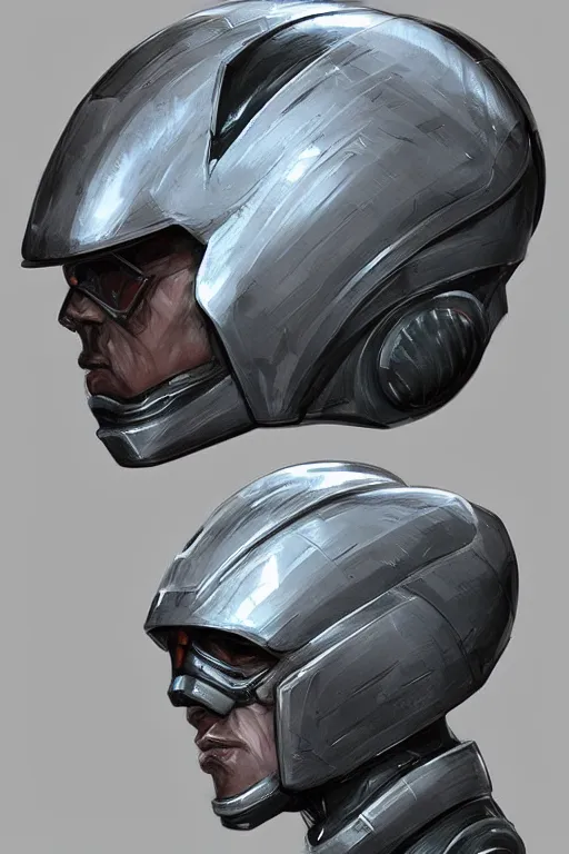 Prompt: sci - fi helmet concept by steve wang, concept sketches, rejected concepts, digital painting, highly detailed, artstation, sharp focus