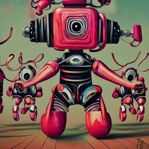 Image similar to robotic cheerleaders, pop surrealism, lowbrow, realistic, dystopian athmosphere