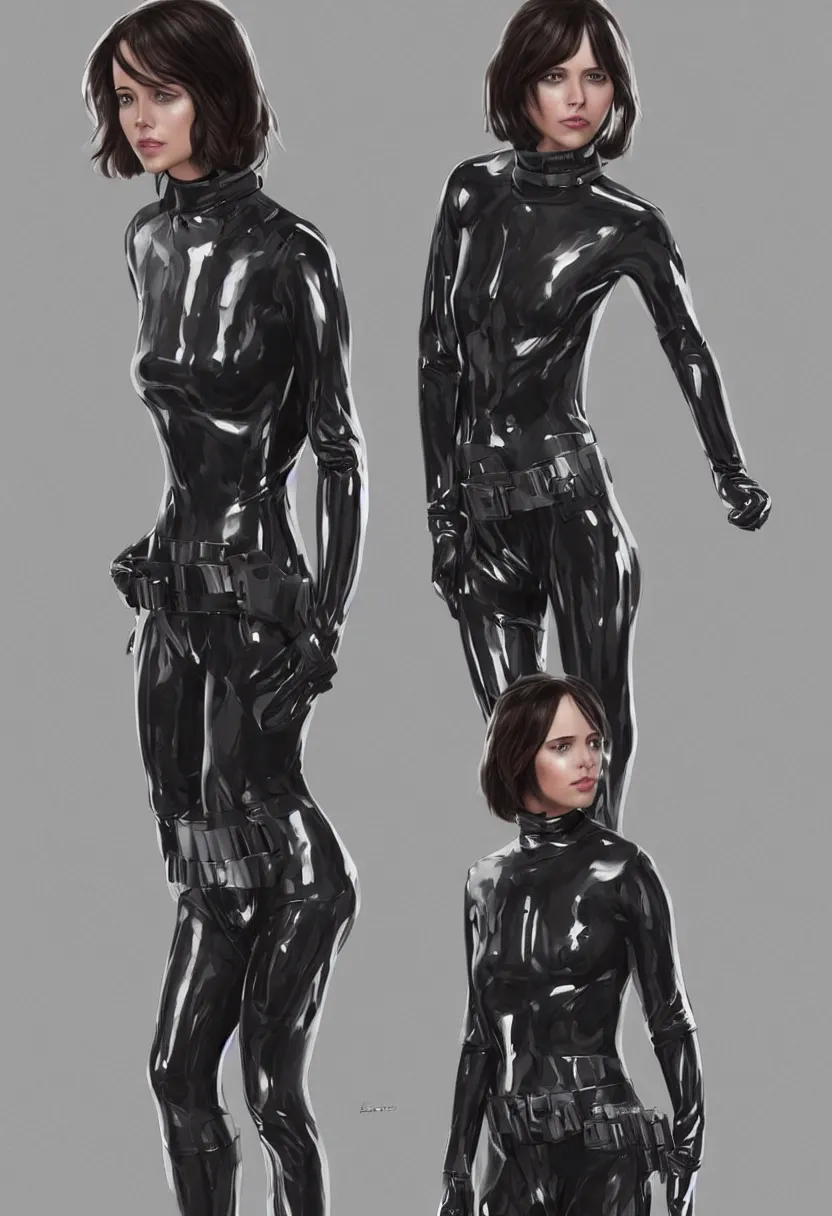 Image similar to jyn erso with futuristic glossy latex suit armor, by bryan matyas, profile posing, perfect anatomy, hyper photorealistic, digital photography, artstation, pinterest, concept art