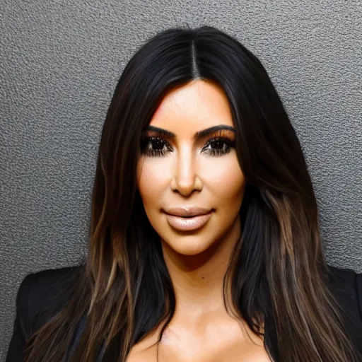 Image similar to kim kardashian full body mugshot, standing in front of a wall