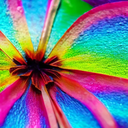 Image similar to macro photograph of a pretty flower with rainbow petals on a long green stem