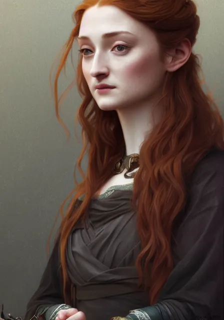 Image similar to portrait of pretty sansa stark, intricate, elegant, highly detailed, digital painting, artstation, concept art, smooth, sharp focus, illustration, art by artgerm and greg rutkowski and alphonse mucha and william - adolphe bouguereau