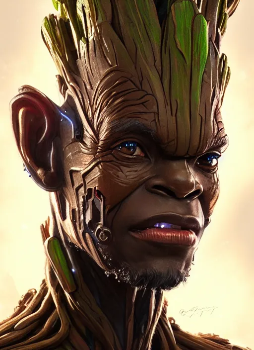 Image similar to portrait of apex legends groot, intricate, elegant, glowing lights, highly detailed, digital painting, artstation, glamor pose, concept art, smooth, sharp focus, illustration, art by artgerm and greg rutkowski, artey freytag