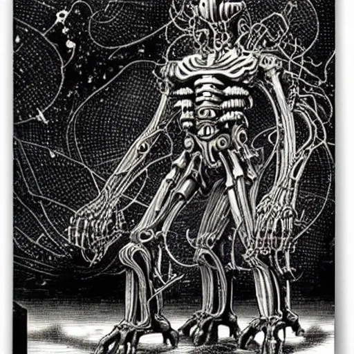 Image similar to a giant biomechanical alien monster by virgil finlay