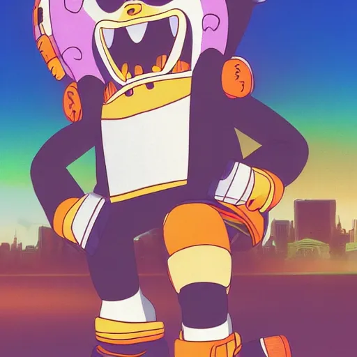 Image similar to happybears!, happy bears! kill union, humanoid bears, bear costumes, happy faces, evil happy faces, rollerblading, rollerskates, four humanoid bears, 2 0 0 1 anime, flcl, golden hour, japanese town, cel - shaded, strong shadows, vivid hues, y 2 k aesthetic