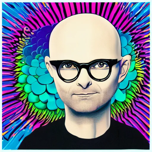 Prompt: singer moby merged with singer beck, art by lisa frank,