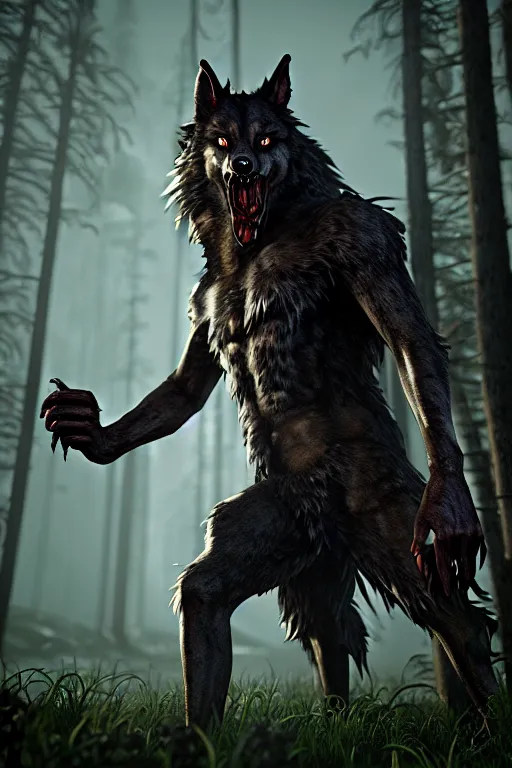 Prompt: werewolf from van helsing unreal engine hyperreallistic render 8k character concept art forest masterpiece