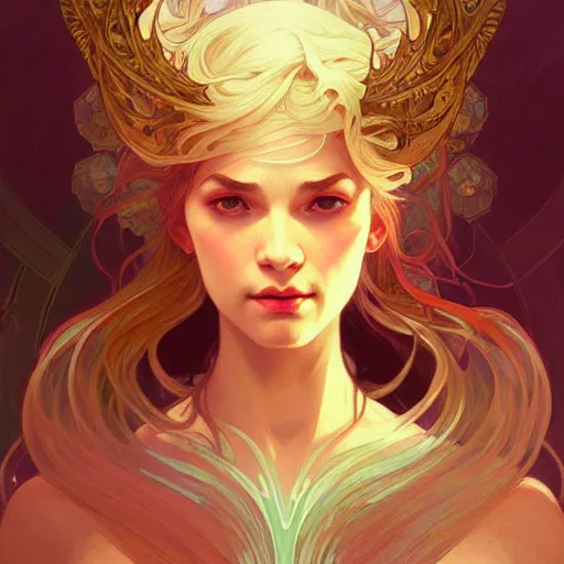 Image similar to a girl surrounded by floating daggers, face, fantasy, intricate, elegant, highly detailed, digital painting, artstation, concept art, smooth, sharp focus, illustration, art by Sam Youn and Fernanda Suarez and Artem Demura and alphonse mucha