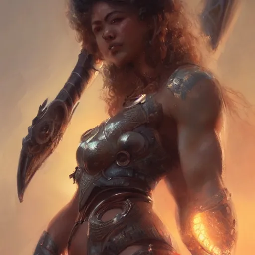 Prompt: a beautiful portrait of a iron goddess, a detailed painting by greg rutkowski and raymond swanland, featured on cgsociety, fantasy art, detailed painting, artstation hd, photorealistic