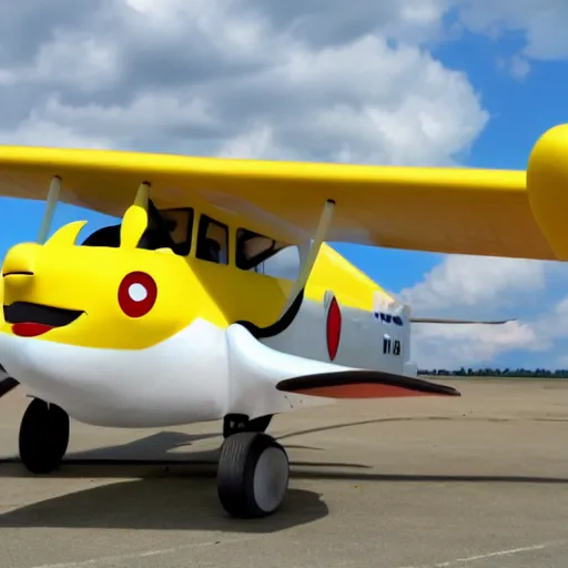 Prompt: pikachu flying an old plane with goggles on