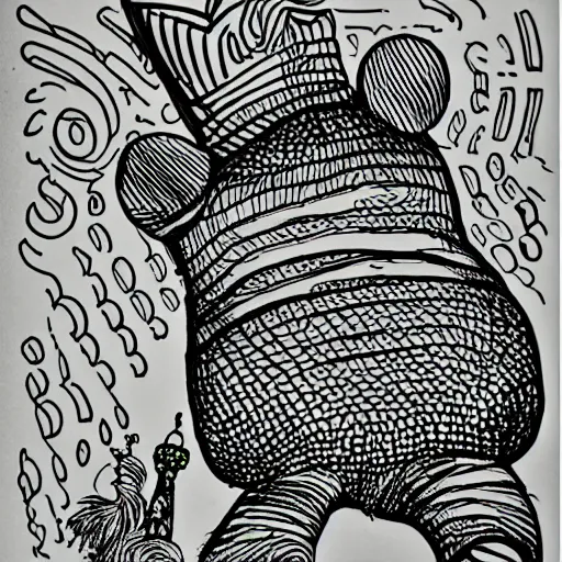 Image similar to detailed line art doodle sketches of a pig wearing a gold crown by Dr. Seuss