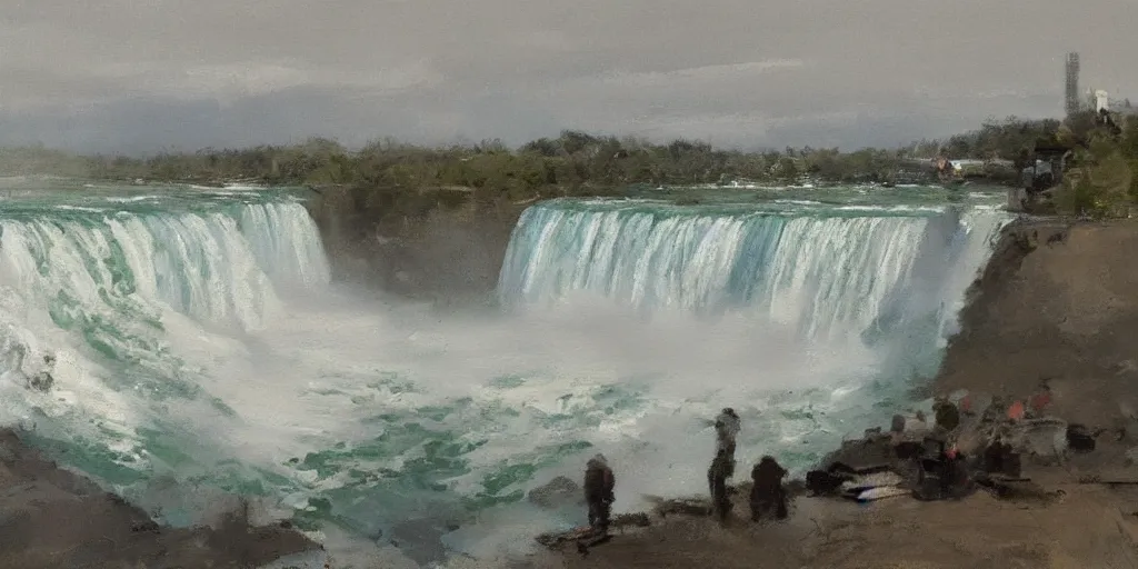 Prompt: painting of niagara falls by richard schmid, alla prima, loose gestural painterly, jeremy mann