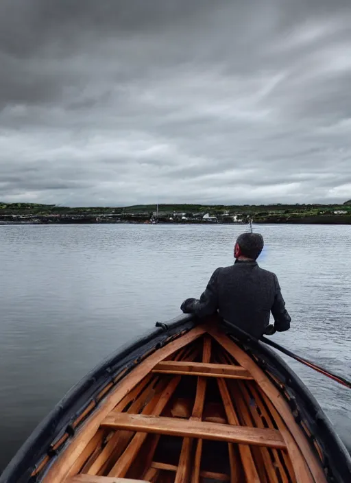 Prompt: a man in a boat in carrick - on - shannon ireland, cinematic, ultra detailed, 8 k, concept art, lisa yuskavage