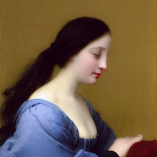 Image similar to a young woman’s face, her hair is silver, she wears a long flowing blue satin veil, by ivan aivazovsky and pieter claesz and paul delaroche and alma tadema and august malmstrom and and willen claesz heda and aelbert cuyp and gerard ter borch, contrapposto, hyperrealistic, volumetric light, rendered in octane, c4d