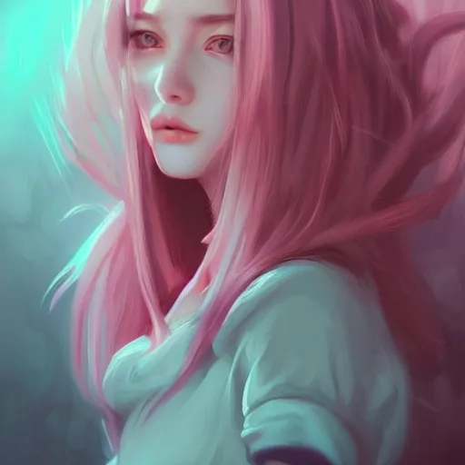 Image similar to teen girl, pink hair, gorgeous, shocked look, empty eyes, amazing, elegant, intricate, highly detailed, digital painting, artstation, concept art, sharp focus, illustration, art by Ross tran