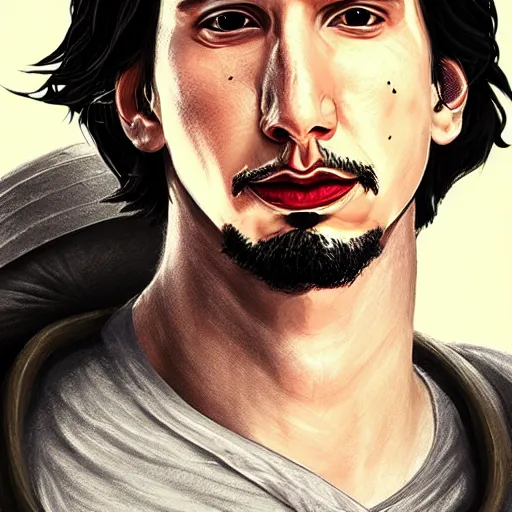 Image similar to “ adam driver portrait by neeko, league of legends, game character, detailed illustration, intricate, highly detailed, centered, digital painting, smooth, sharp focus, fantasy world, riot, artstation ”