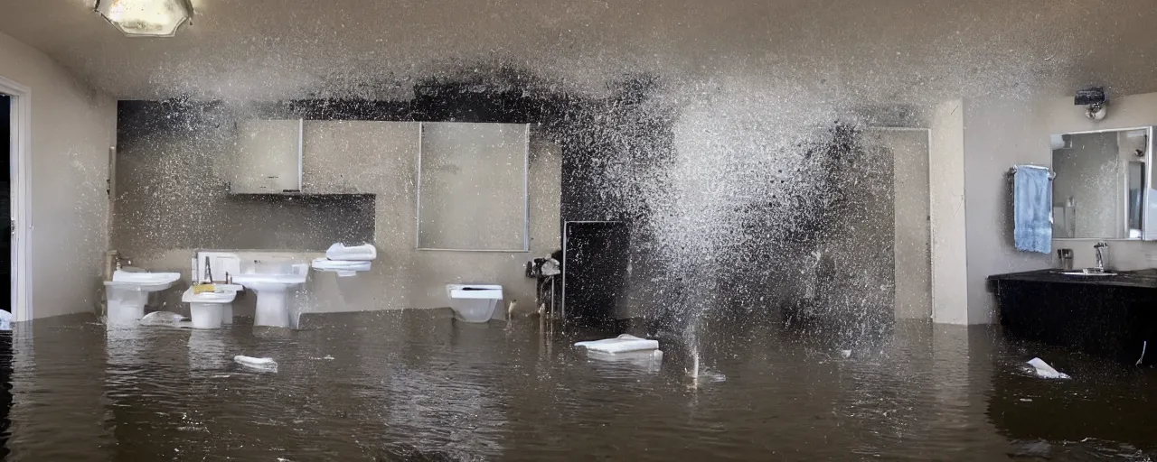 Image similar to a flooded bathroom exploding