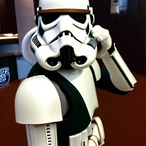 Image similar to stormtrooper drinking starbucks