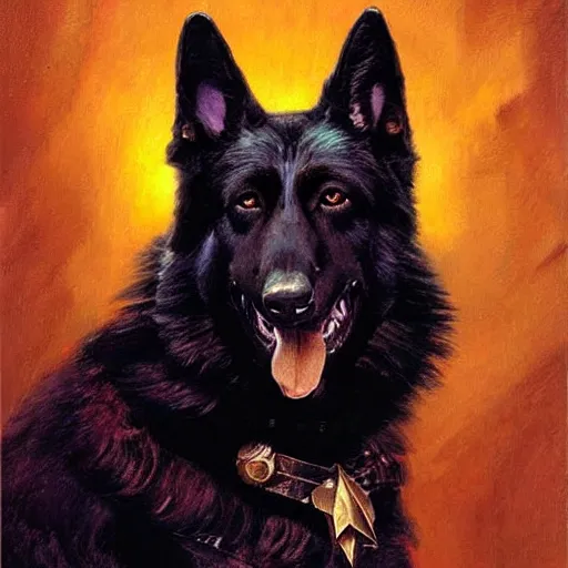 Image similar to a portrait of a man black german shepard dogman canine star trek the next generation. highly detailed painting by gaston bussiere, craig mullins, j. c. leyendecker, furry