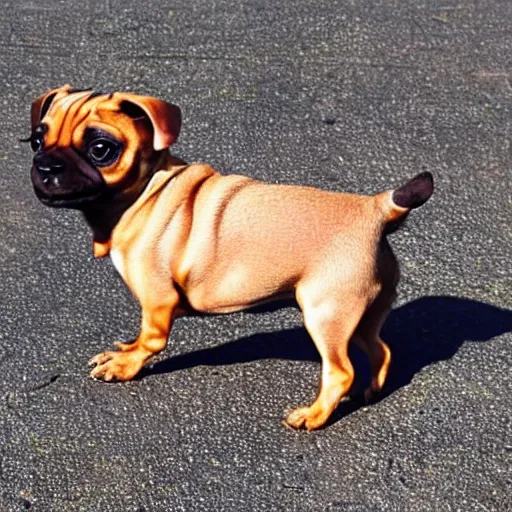 Image similar to A dachshund with pug ears and body.