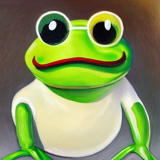 Prompt: frog with large mustache, handlebar mustache, kaiserbart, expressive oil painting