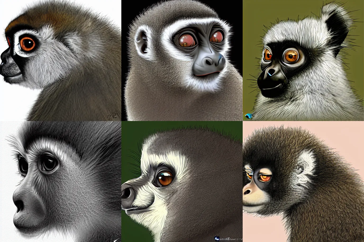 Prompt: highly detailed side view face of a capuchin lemur, digital art by Kentaro Miura