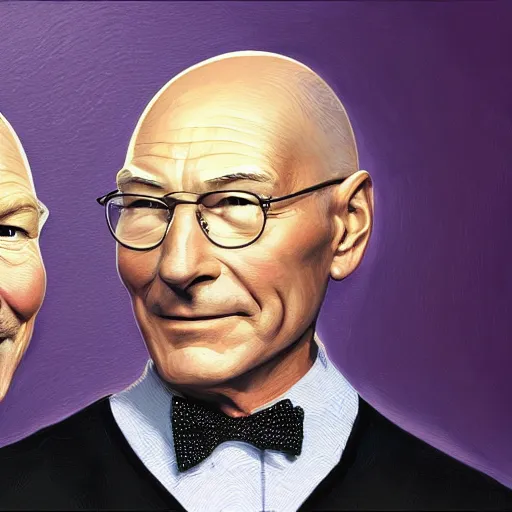 Prompt: patrick stewart and john delancey hosting a podcast, intricate, highly detailed, digital painting, by adam paquette and adolf hiremy - hirschl